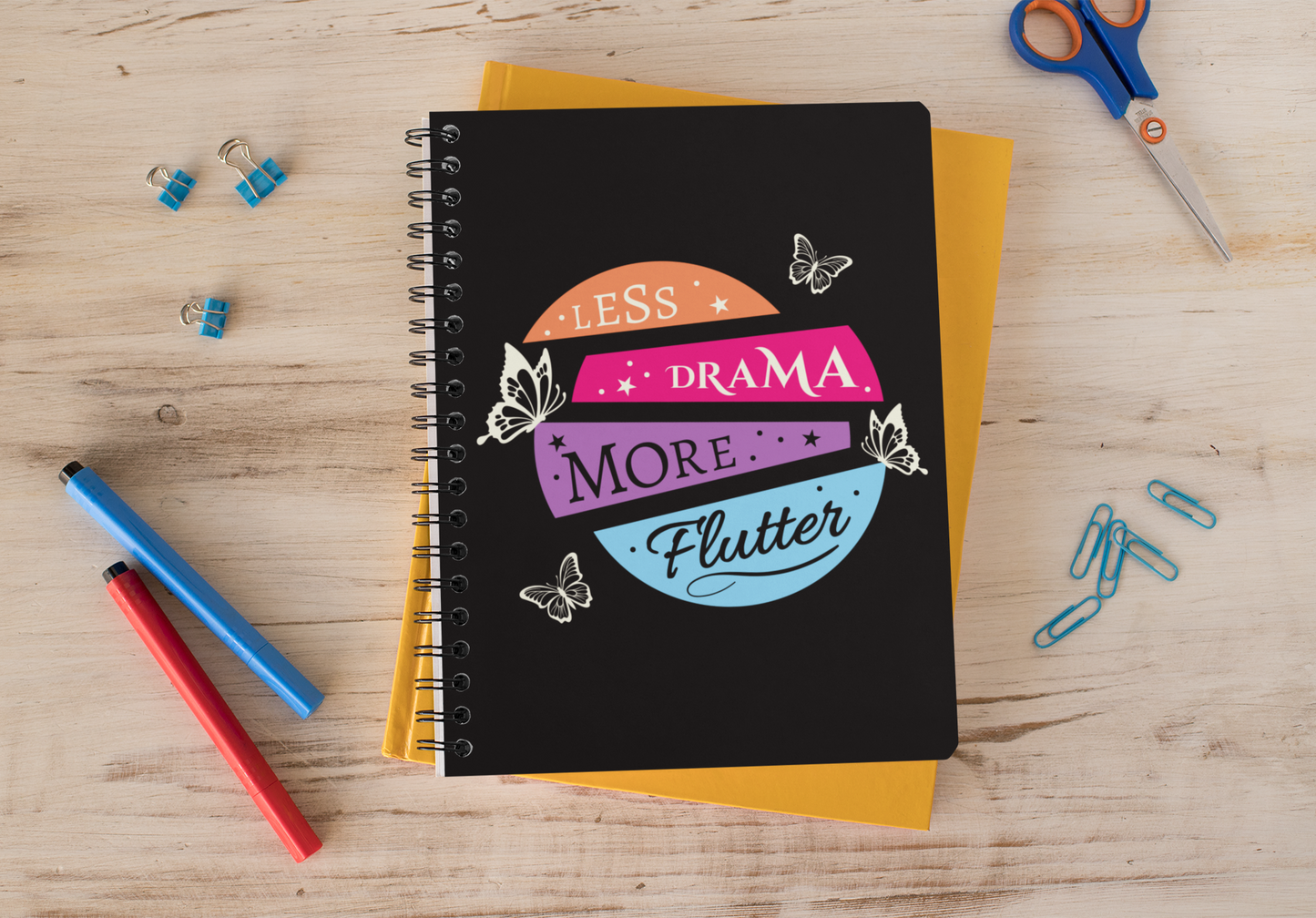 Less Drama, More Flutter – Spiral Notebook