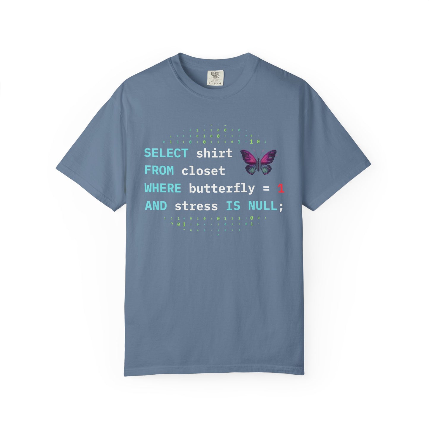 blue geek SQL query tee stress free programmer style