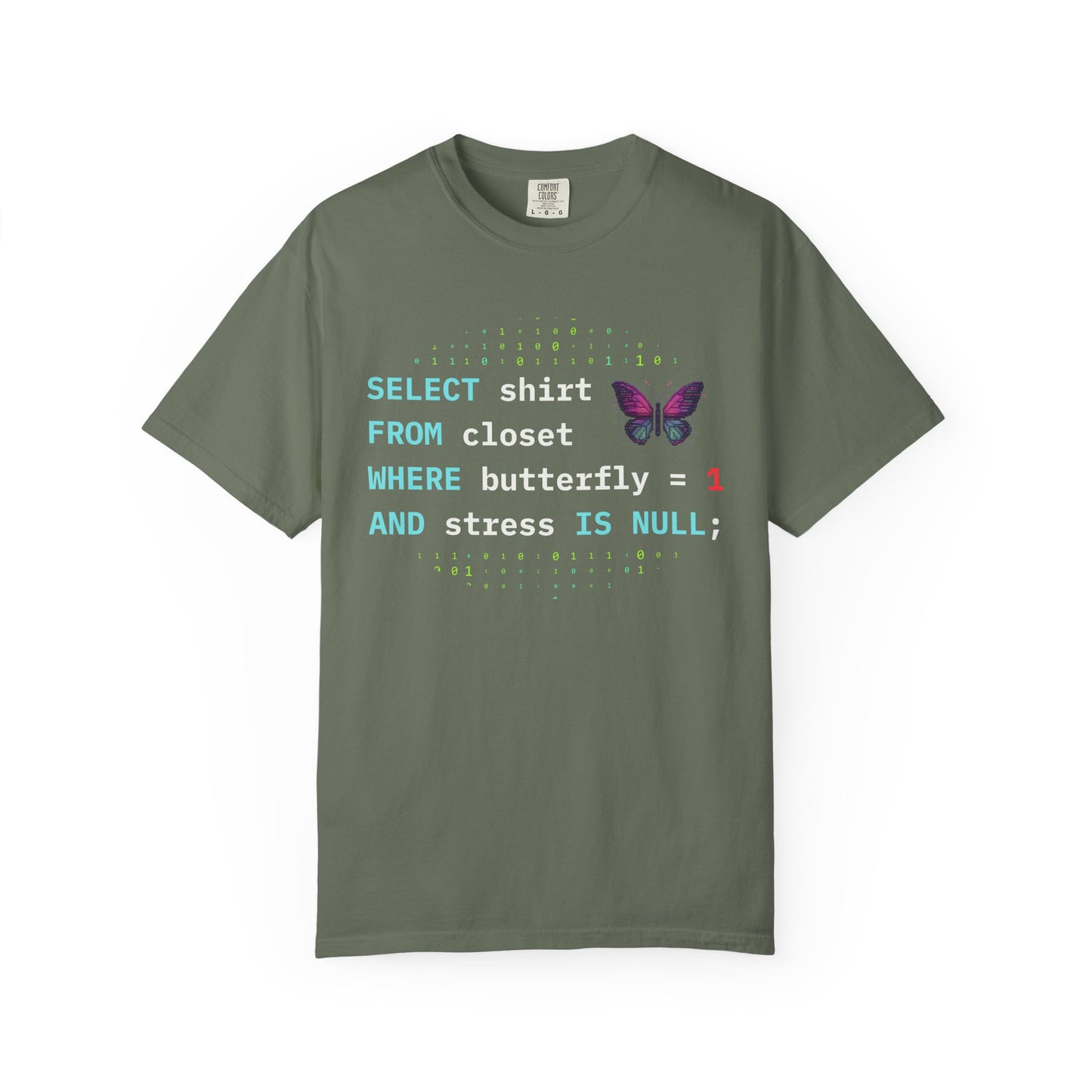 green geek SQL query tee stress free programmer style