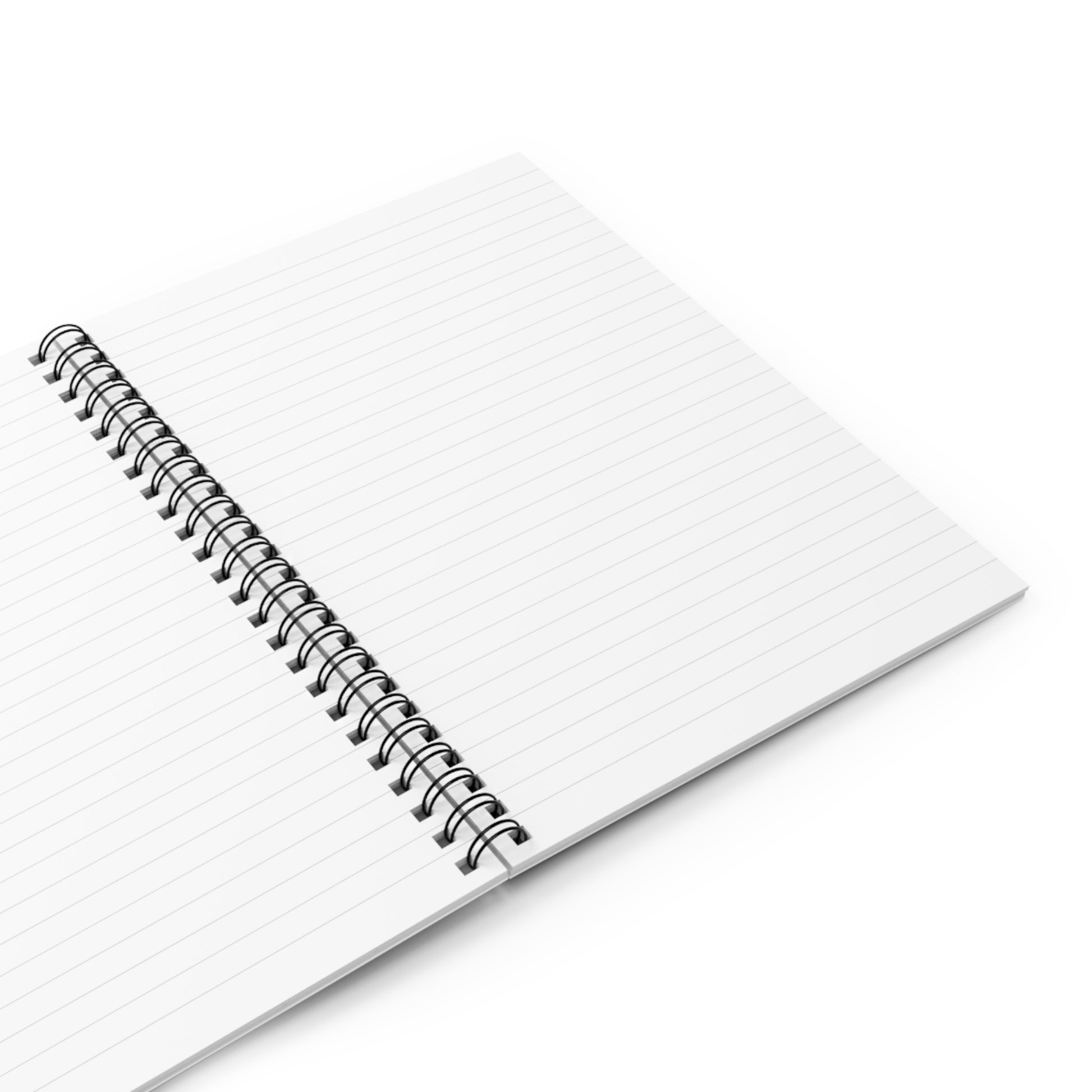 Open spiral notebook showing ruled pages and document pocket, designed for journaling and affirmation writing