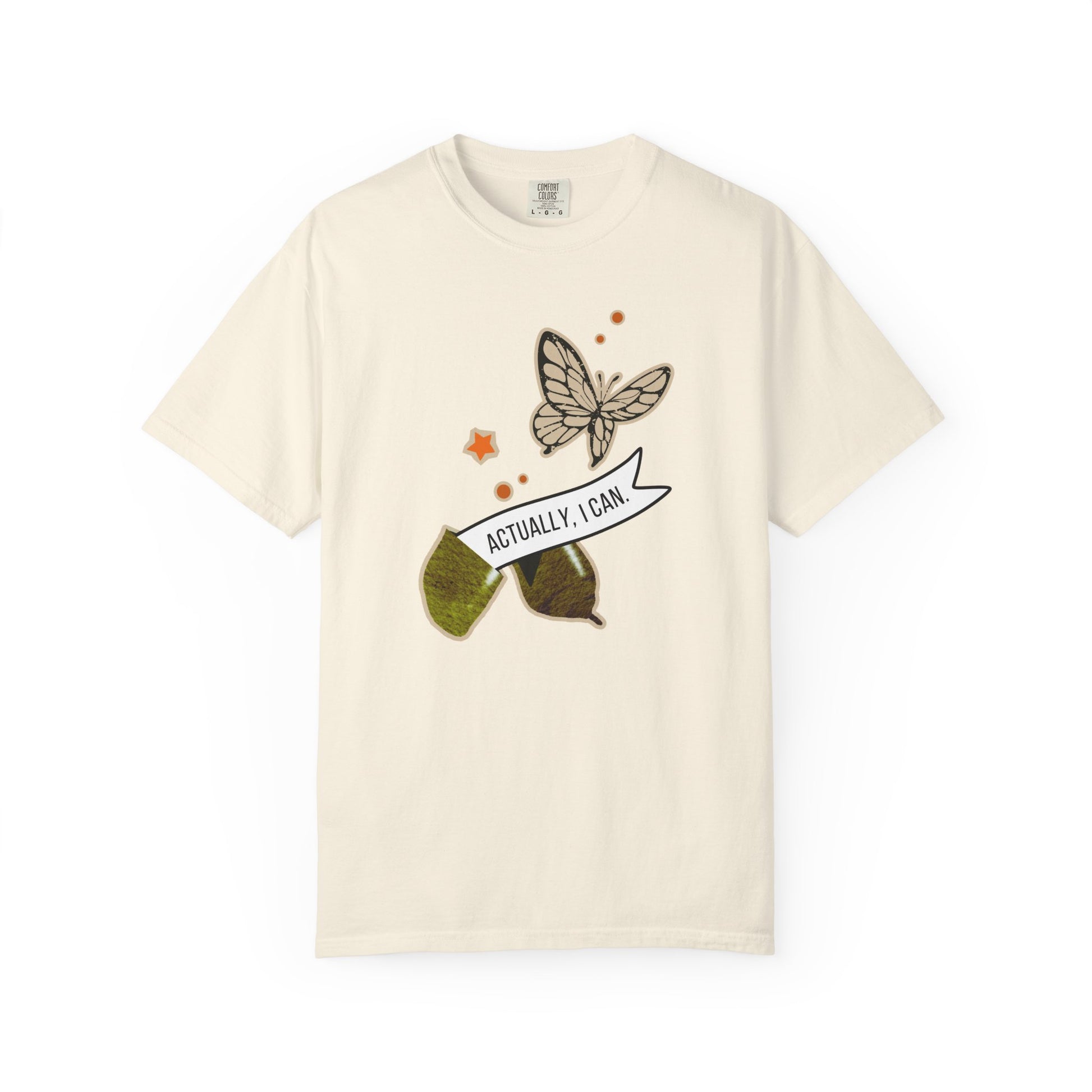 actually i can transformation cocoon butterfly fortune cookie tee in cream – eco friendly motivational shirt