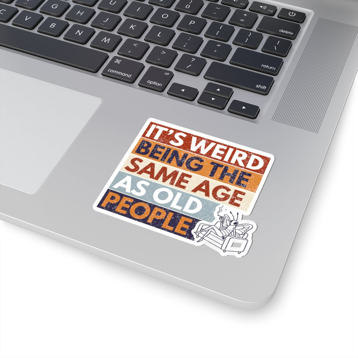 funny old people humor sticker on laptop kiss cut butterfly decal on the palm rest area