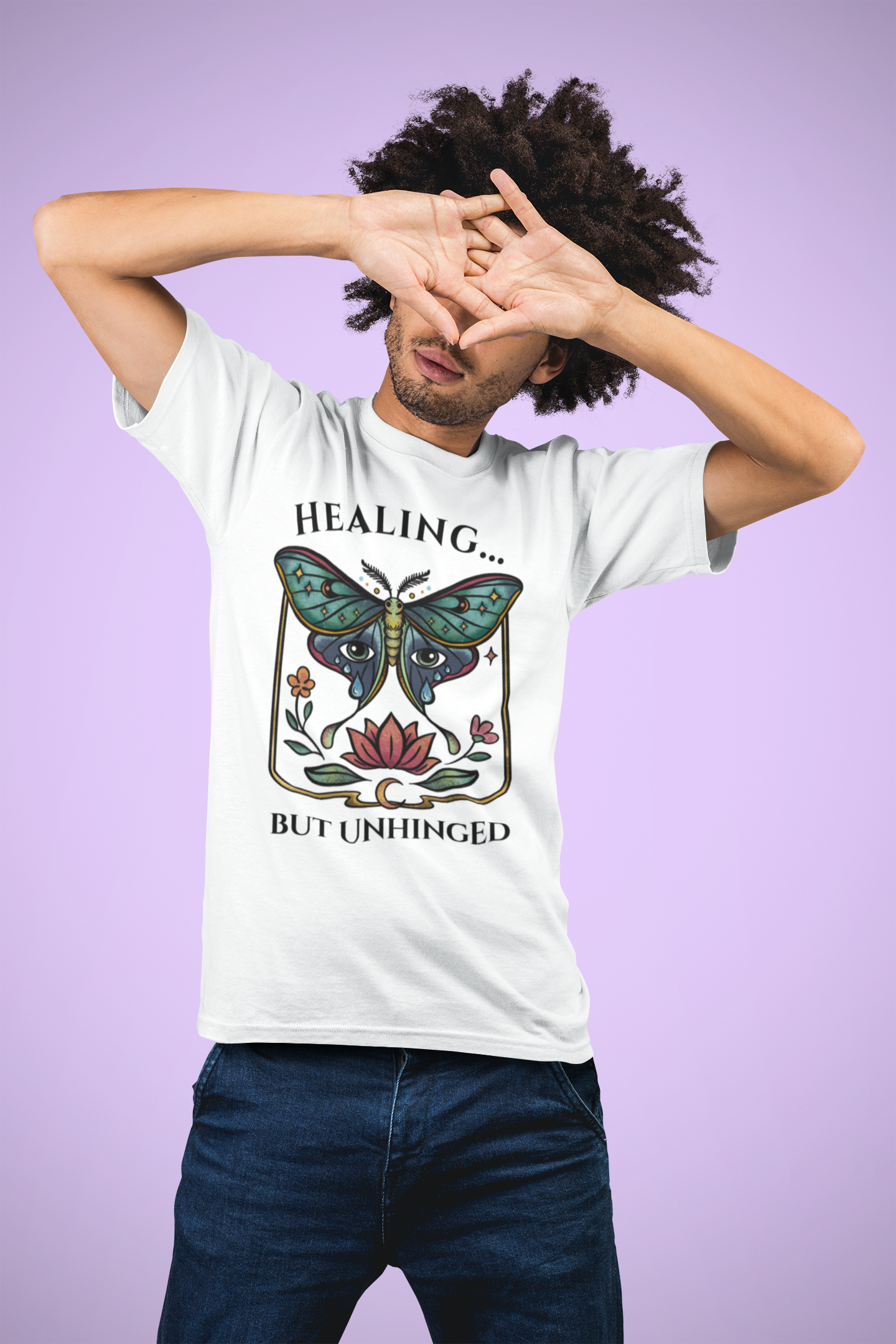 mockup of a hipster man wearing a t-shirt in a studio