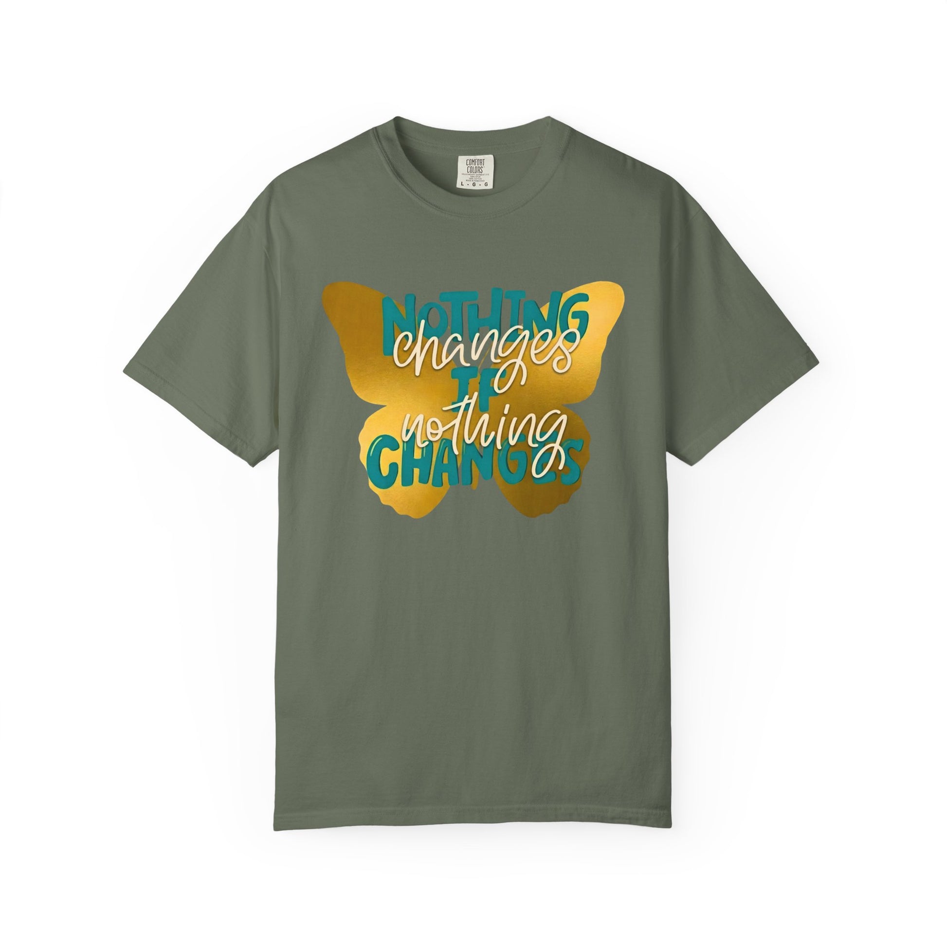 Green butterfly motivational t-shirt inspirational change quote shirt on a white background