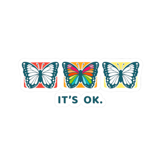 a vinyl sticker featuring colorful butterfly designs with the text 'it's ok' below them and white background