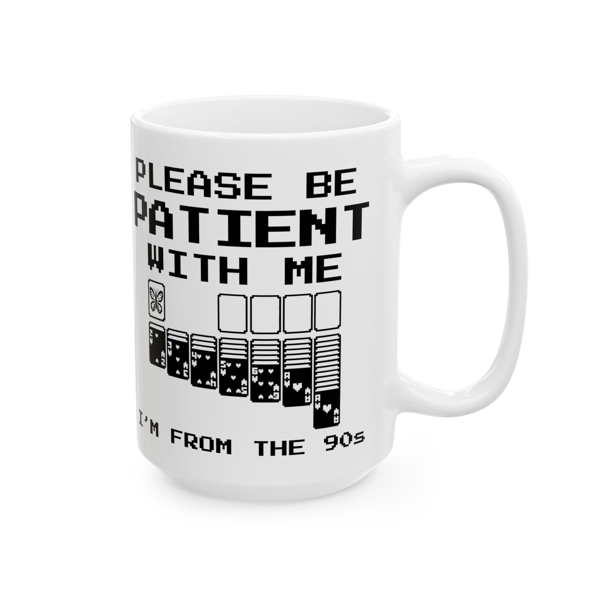 Retro butterfly 15oz coffee mug Please Be Patient With Me I'm From The 90s on a white background
