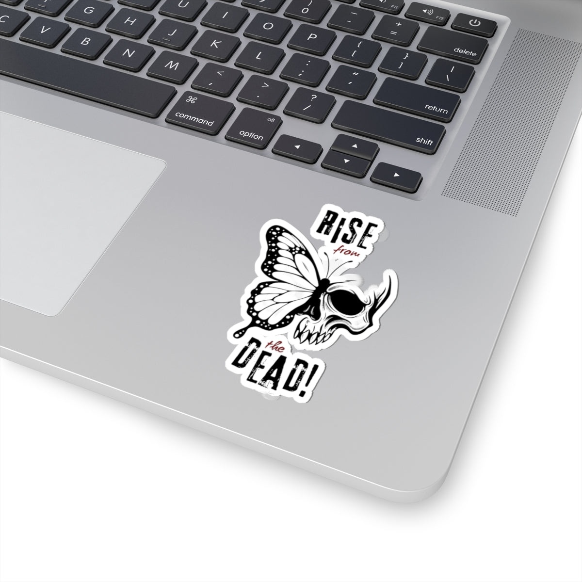 Skull-butterfly sticker on laptop palm rest