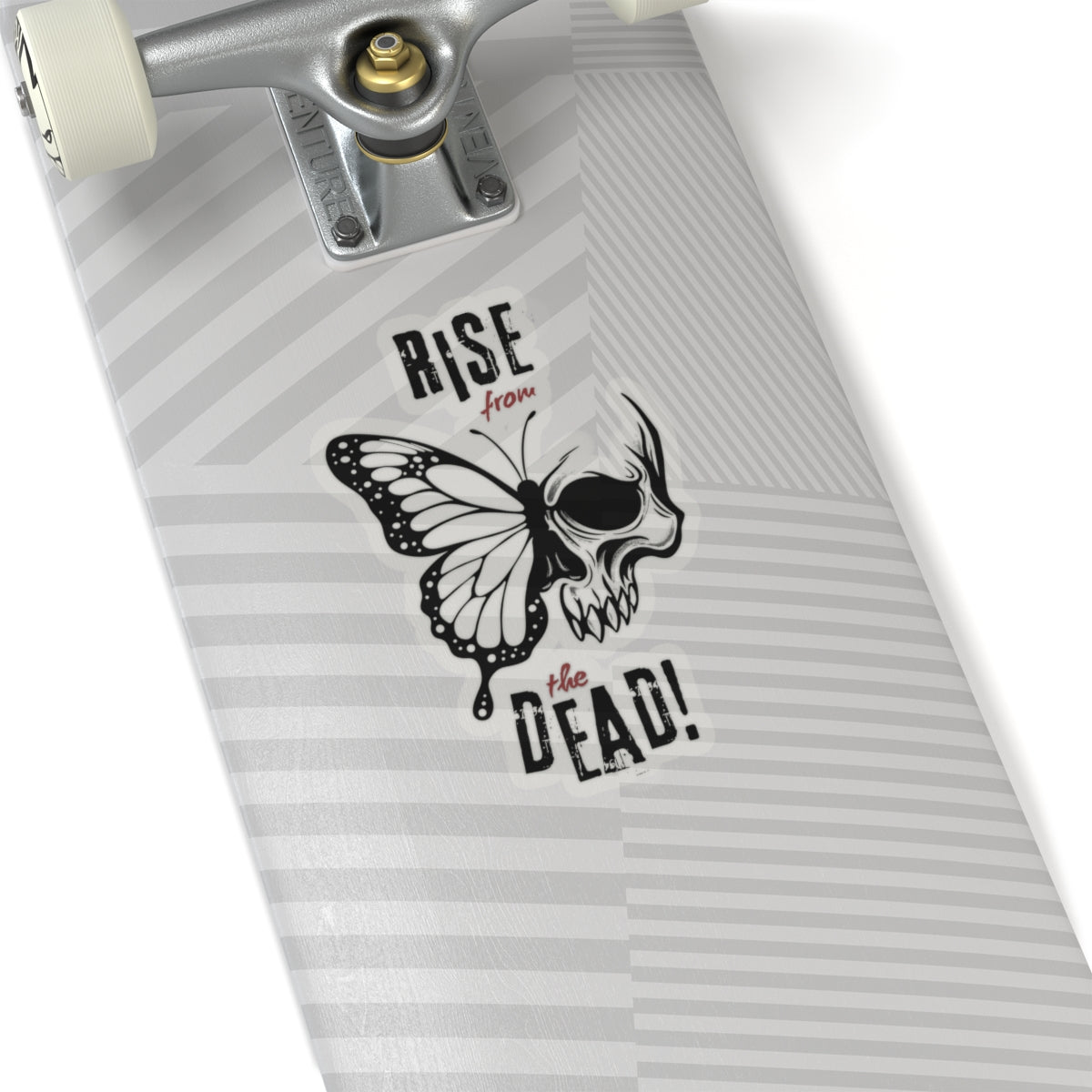Clear-background skull-butterfly sticker on skateboard