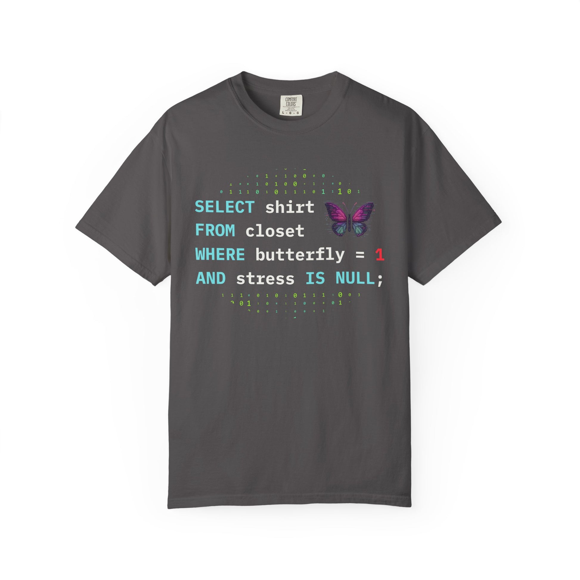 gray geek SQL query tee stress free programmer style