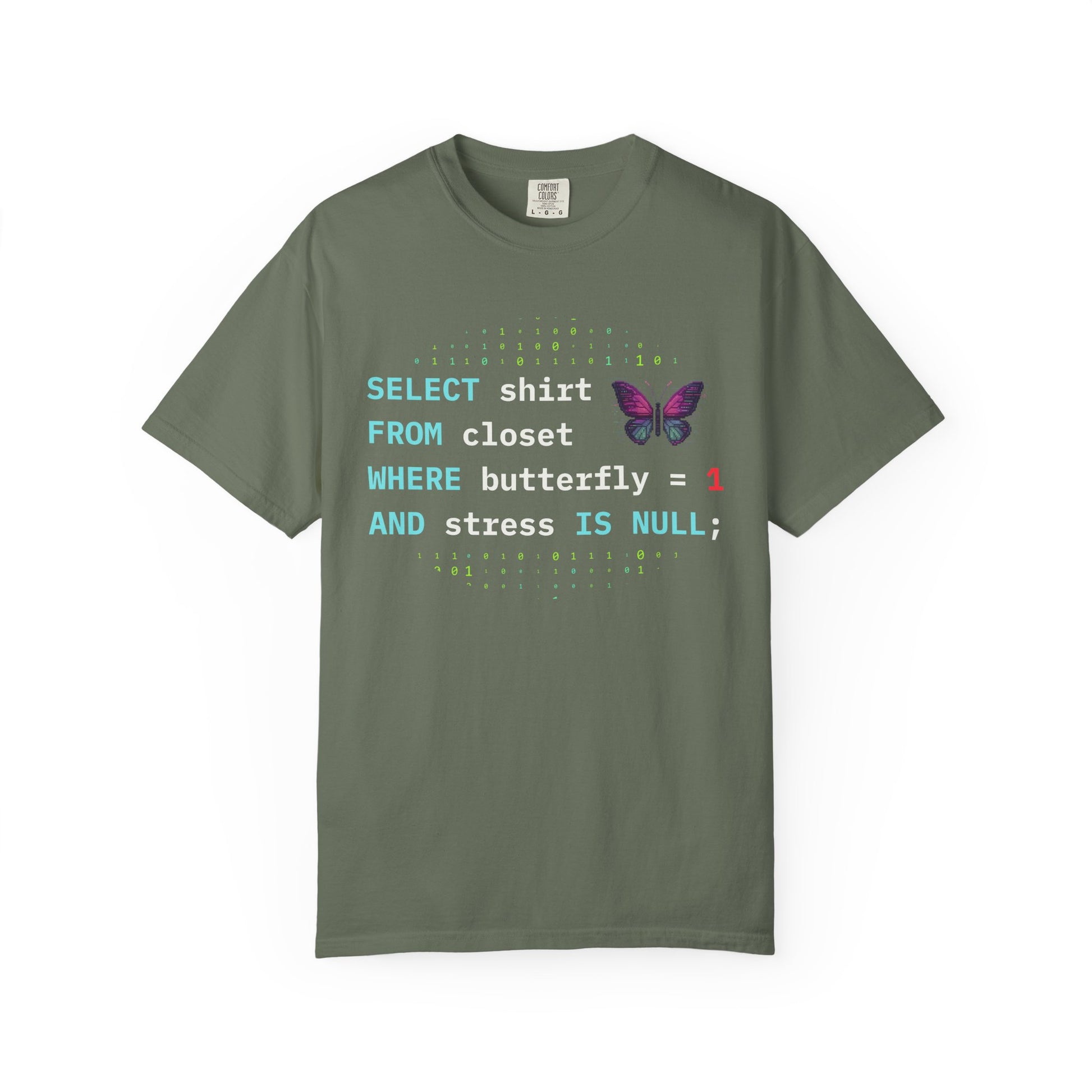 green geek SQL query tee stress free programmer style